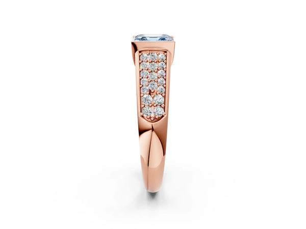 Rose gold Fancy Blue Asscher Cut Diamond Channel Set Pave Band with Tension Prong Setting