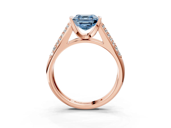 Rose gold Fancy Blue Asscher Cut Diamond Channel Set Pave Band with Tension Prong Setting