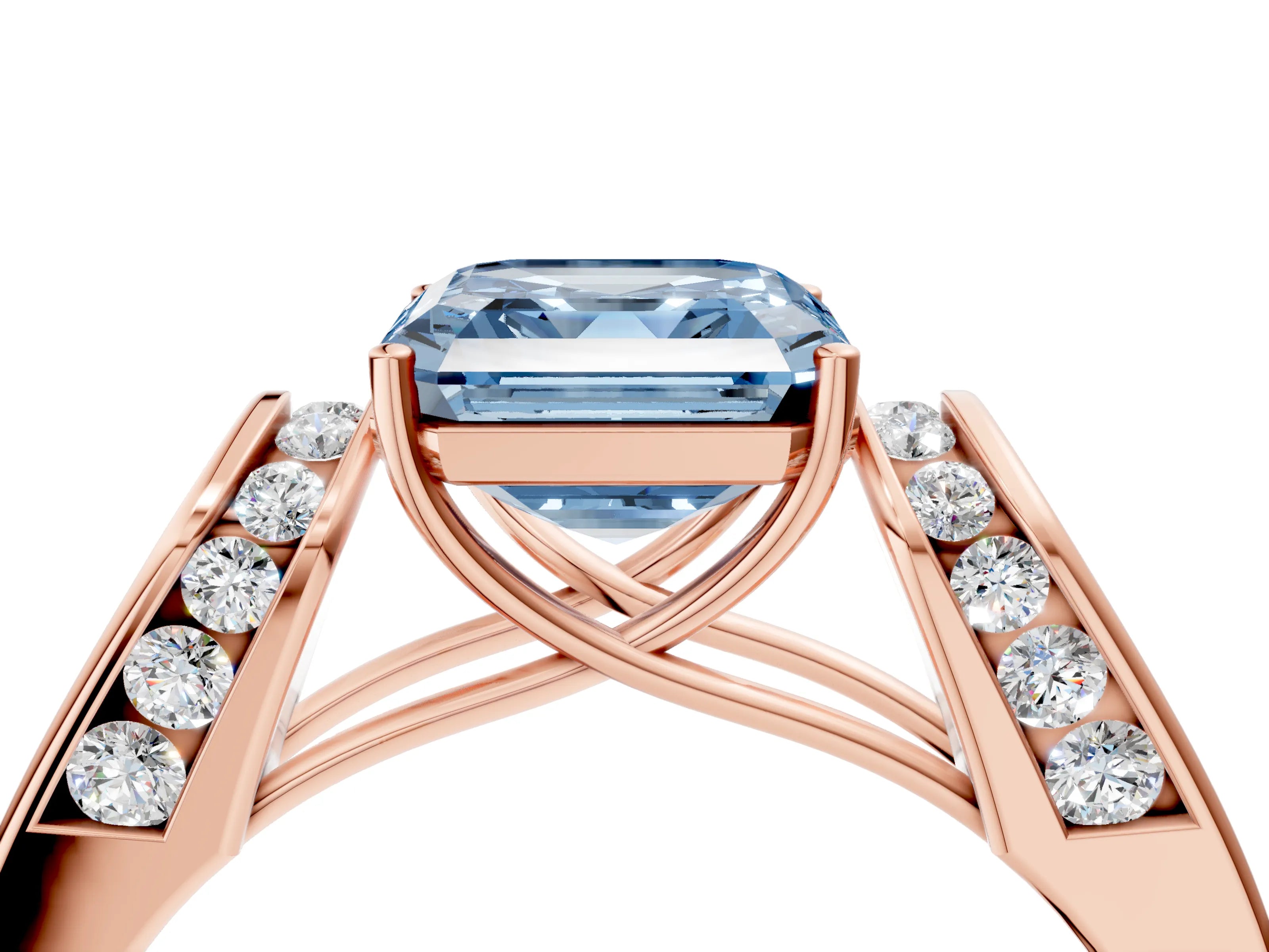 Rose gold Fancy Blue Asscher Cut Cut Diamond Channel Set Solitaire Ring with Four-Prong Setting_4
