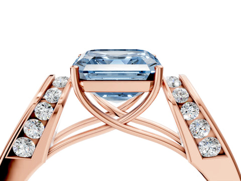 Rose gold Fancy Blue Asscher Cut Cut Diamond Channel Set Solitaire Ring with Four-Prong Setting_4