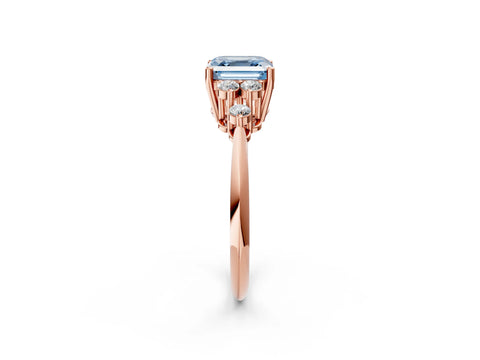 Rose gold Fancy Blue Asscher Cut Cut Diamond Cluster Ring with Solitaire Band and Four-Prong Setting_2