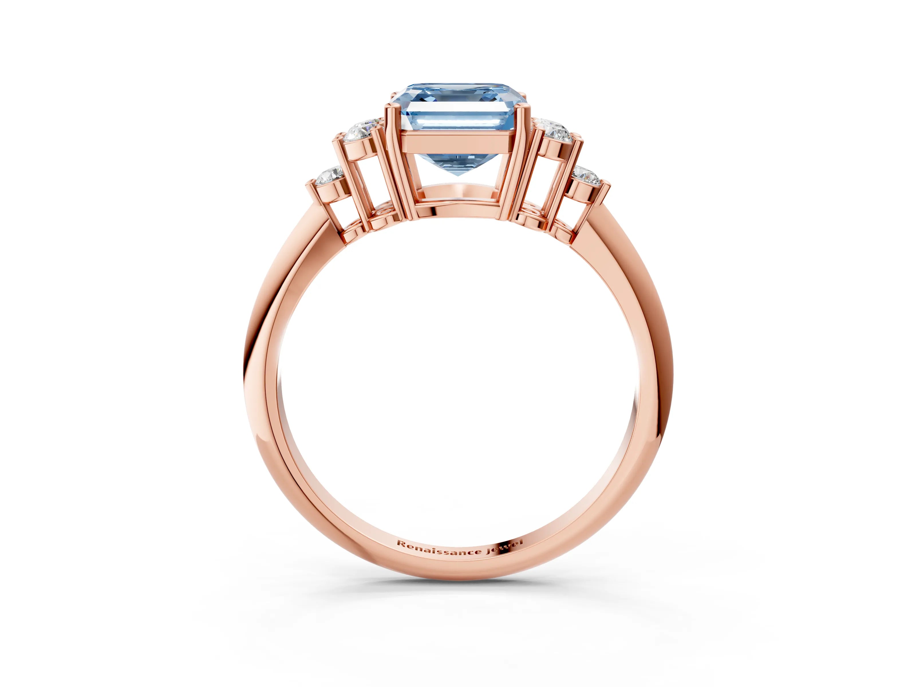 Rose gold Fancy Blue Asscher Cut Cut Diamond Cluster Ring with Solitaire Band and Four-Prong Setting_3