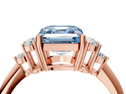 Rose gold Fancy Blue Asscher Cut Cut Diamond Cluster Ring with Solitaire Band and Four-Prong Setting_4