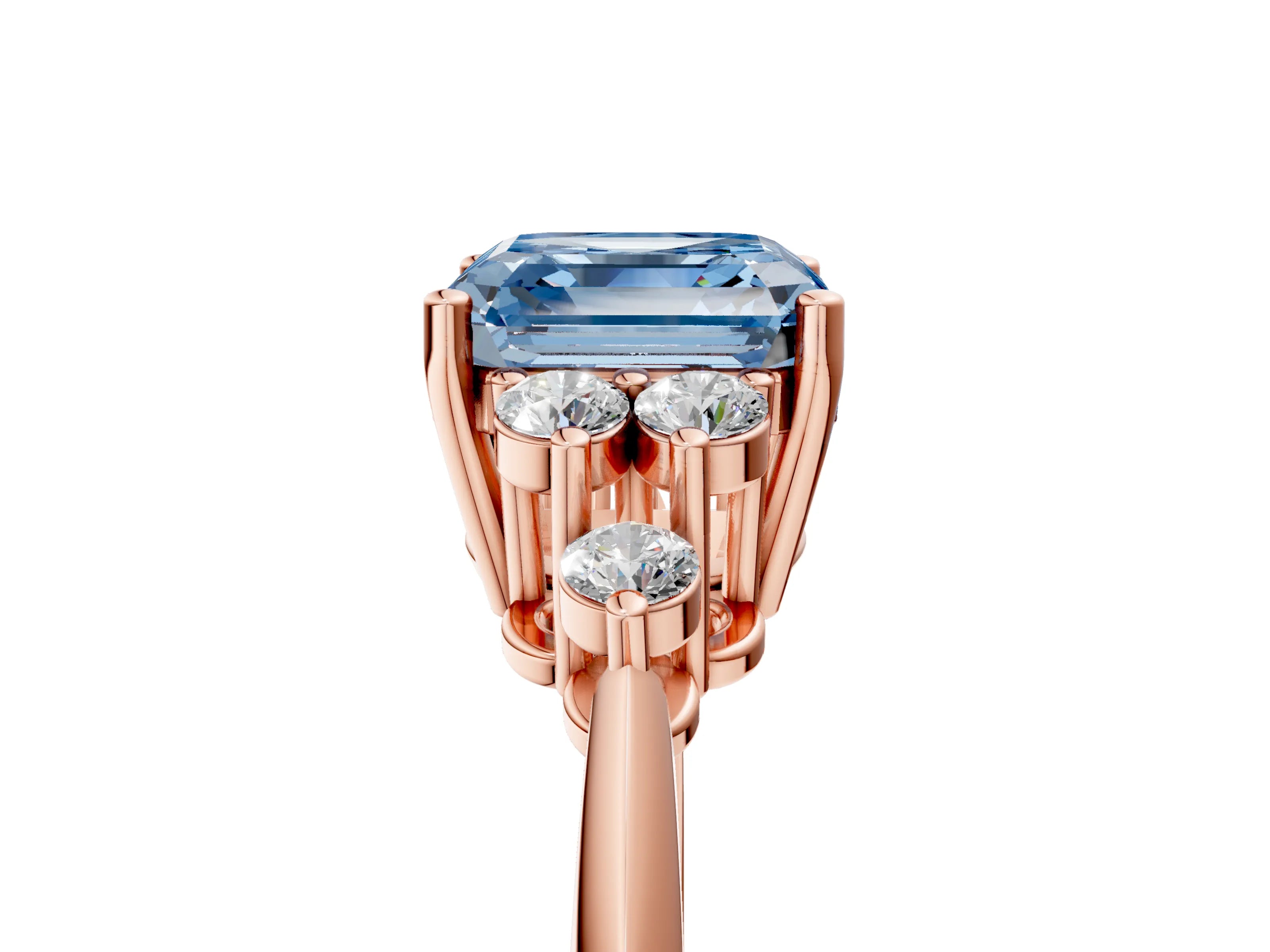 Rose gold Fancy Blue Asscher Cut Cut Diamond Cluster Ring with Solitaire Band and Four-Prong Setting_5
