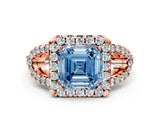 Rose gold Fancy Blue Asscher Cut Cut Diamond Halo Engagement Ring with Open Split Pavé Band