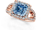 Rose gold Fancy Blue Asscher Cut Cut Diamond Halo Engagement Ring with Open Split Pavé Band_1