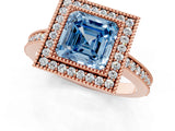 Rose gold Fancy Blue Asscher Cut-Cut Diamond Halo Engagement Ring with Pave Band and Prong Setting_1