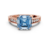 Rose gold Fancy Blue Asscher Cut Cut Diamond Milgrain Pave Band Four-Prong Setting Ring_27