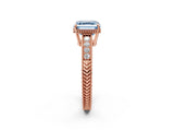 Rose gold Fancy Blue Asscher Cut Cut Diamond Milgrain Pave Band Four-Prong Setting Ring_29