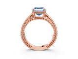 Rose gold Fancy Blue Asscher Cut Cut Diamond Milgrain Pave Band Four-Prong Setting Ring_30