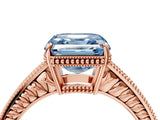 Rose gold Fancy Blue Asscher Cut Cut Diamond Milgrain Pave Band Four-Prong Setting Ring_31