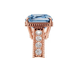 Rose gold Fancy Blue Asscher Cut Cut Diamond Milgrain Pave Band Four-Prong Setting Ring_32