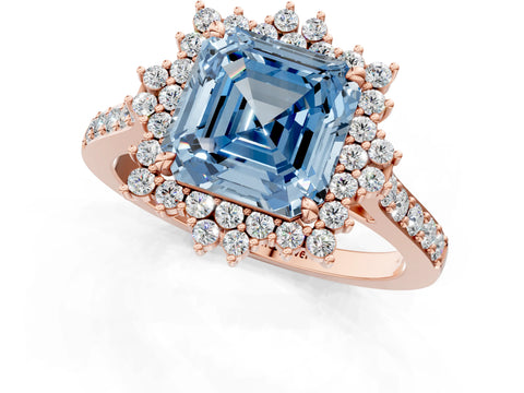 Rose gold Fancy Blue Asscher Cut Cut Diamond Sunburst Halo Engagement Ring with Pavé Band_1