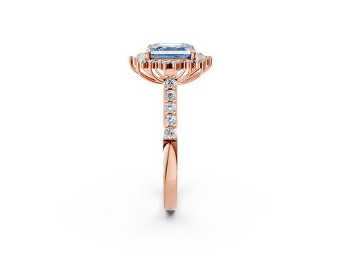 Rose gold Fancy Blue Asscher Cut Cut Diamond Sunburst Halo Engagement Ring with Pavé Band_2