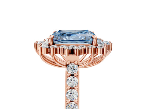 Rose gold Fancy Blue Asscher Cut Cut Diamond Sunburst Halo Engagement Ring with Pavé Band_5