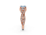 Rose gold Fancy Blue Asscher Cut Cut Diamond Twisted Band with Milgrain Pave Setting and Four-Prong Setting_2