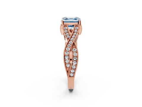 Rose gold Fancy Blue Asscher Cut Cut Diamond Twisted Band with Milgrain Pave Setting and Four-Prong Setting_2
