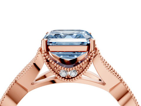 Rose gold Fancy Blue Asscher Cut Cut Diamond Twisted Band with Milgrain Pave Setting and Four-Prong Setting_4
