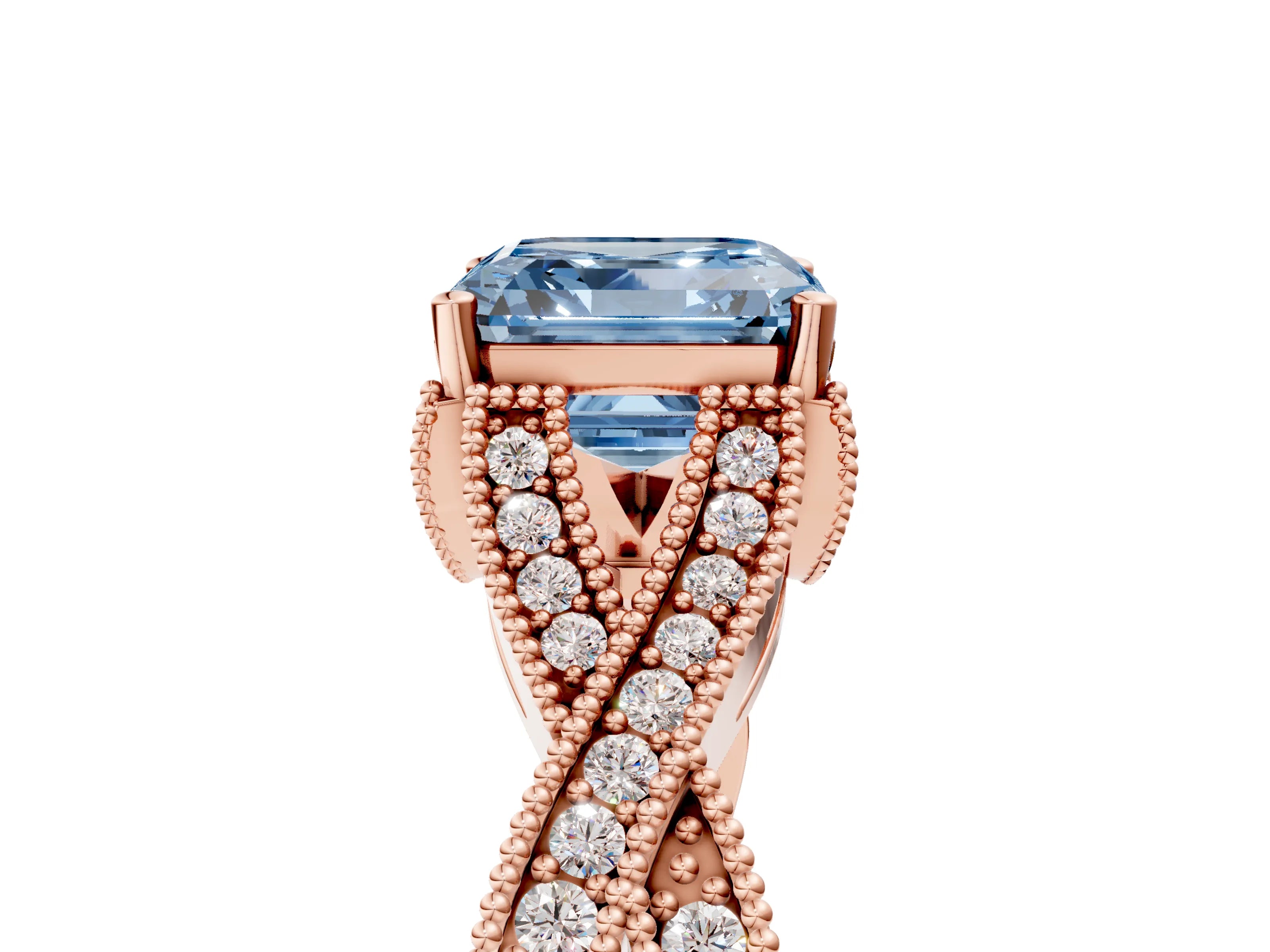 Rose gold Fancy Blue Asscher Cut Cut Diamond Twisted Band with Milgrain Pave Setting and Four-Prong Setting_5