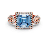 Rose gold Fancy Blue Asscher Cut Cut Halo Diamond Infinity Band with Four-Prong Setting