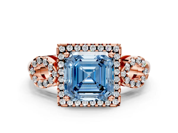 Rose Gold Asscher Cut Pave Infinity Halo Engagement Ring Setting for Fancy Blue Center