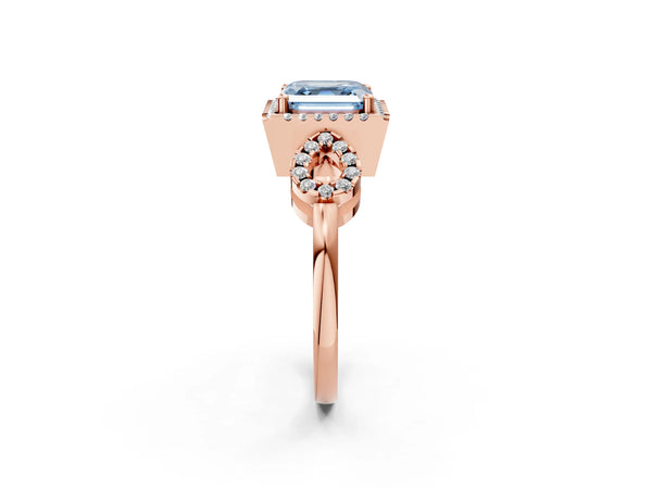 Rose Gold Asscher Cut Pave Infinity Halo Engagement Ring Setting for Fancy Blue Center