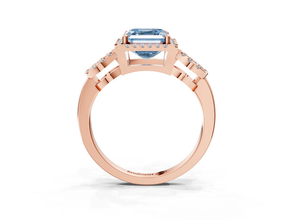Rose Gold Asscher Cut Pave Infinity Halo Engagement Ring Setting for Fancy Blue Center
