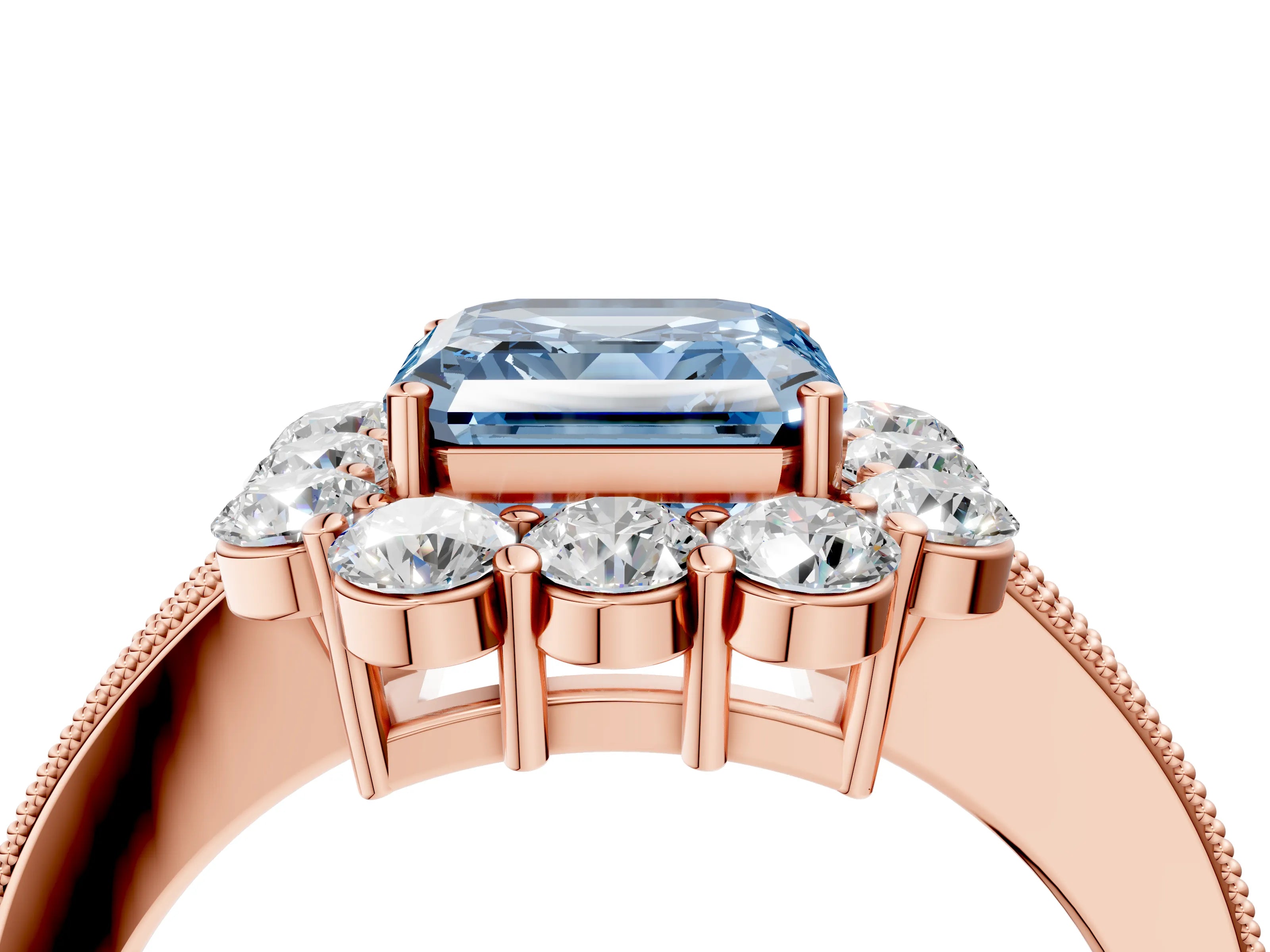 Rose gold Fancy Blue Asscher Cut Cut Halo Diamond Pavé Engagement Ring with Milgrain Detailing_4