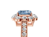 Rose gold Fancy Blue Asscher Cut Cut Halo Diamond Pavé Engagement Ring with Milgrain Detailing_5
