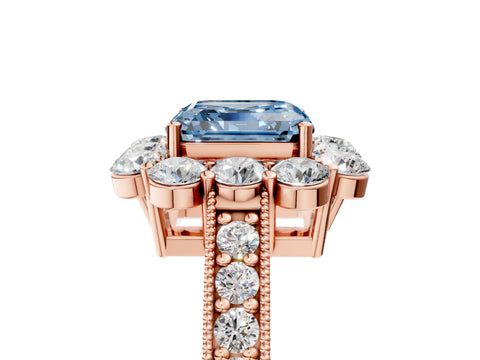 Rose gold Fancy Blue Asscher Cut Cut Halo Diamond Pavé Engagement Ring with Milgrain Detailing_5