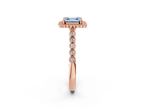 Rose gold Fancy Blue Asscher Cut Cut Halo Pavé Solitaire Ring with Milgrain Band_2