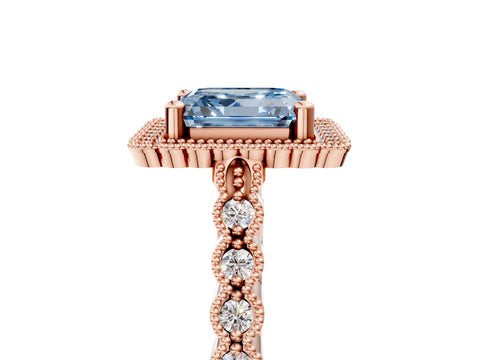 Rose gold Fancy Blue Asscher Cut Cut Halo Pavé Solitaire Ring with Milgrain Band_5