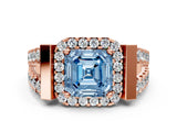 Rose gold Fancy Blue Asscher Cut Cut Halo Split Shank Prong Set Ring