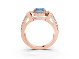 Rose gold Fancy Blue Asscher Cut Cut Halo Split Shank Prong Set Ring_3
