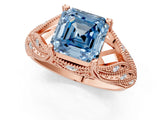 Rose gold Fancy Blue Asscher Cut Cut Milgrain Pave Diamond Engagement Ring with Four-Prong Setting_16