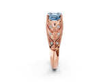 Rose gold Fancy Blue Asscher Cut Cut Milgrain Pave Diamond Engagement Ring with Four-Prong Setting_17