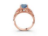 Rose gold Fancy Blue Asscher Cut Cut Milgrain Pave Diamond Engagement Ring with Four-Prong Setting_18