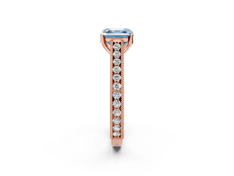 Rose gold Fancy Blue Asscher Cut Cut Pave Band Milgrain Solitaire Ring_2