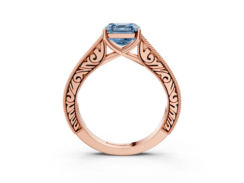 Rose gold Fancy Blue Asscher Cut Cut Pave Band Milgrain Solitaire Ring_3