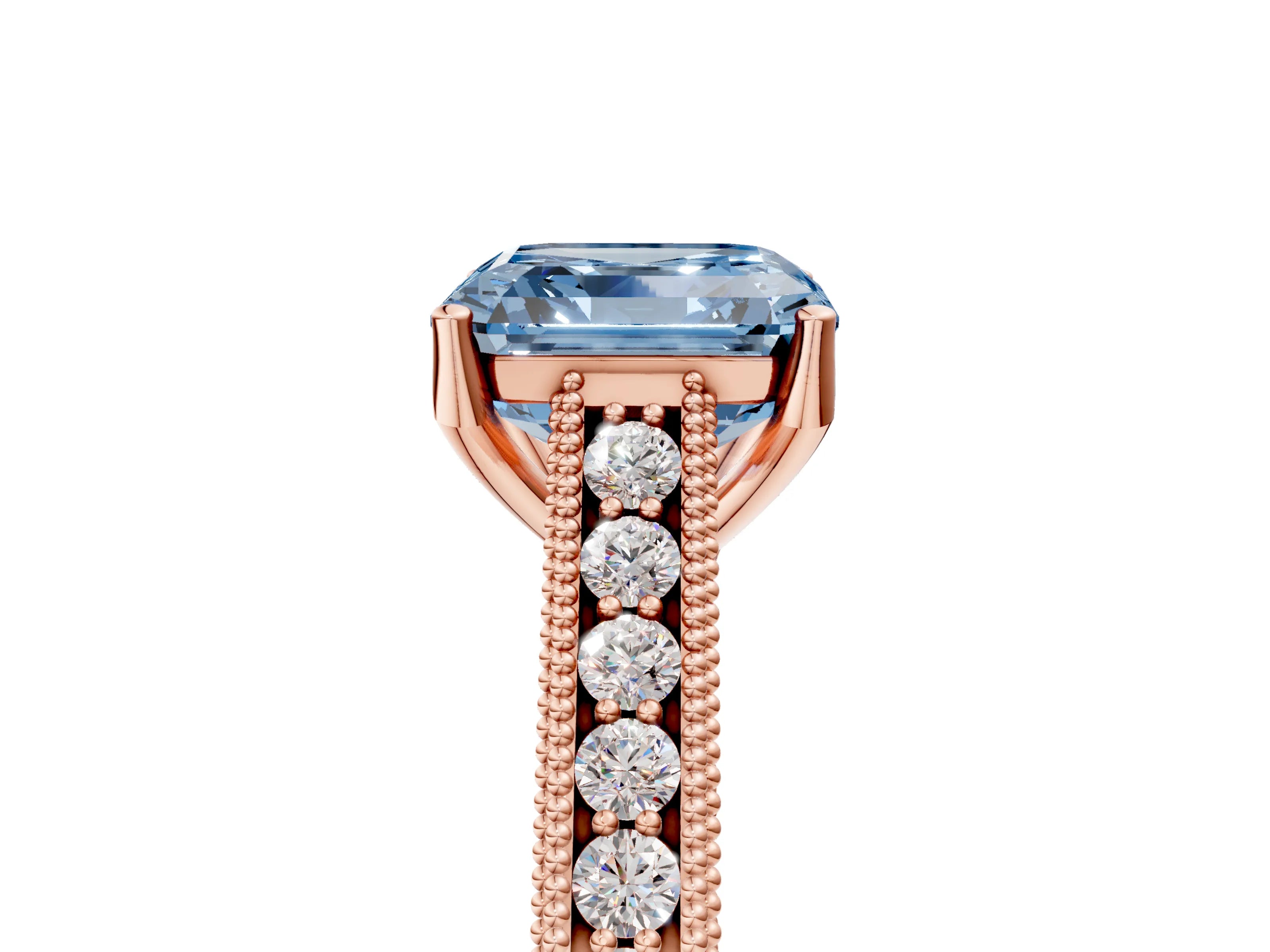 Rose gold Fancy Blue Asscher Cut Cut Pave Band Milgrain Solitaire Ring_5