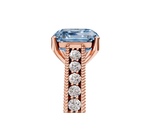 Rose gold Fancy Blue Asscher Cut Cut Pave Band Milgrain Solitaire Ring_5