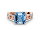 Rose gold Fancy Blue Asscher Cut Cut Pave Split Shank Engagement Ring with Four-Prong Setting
