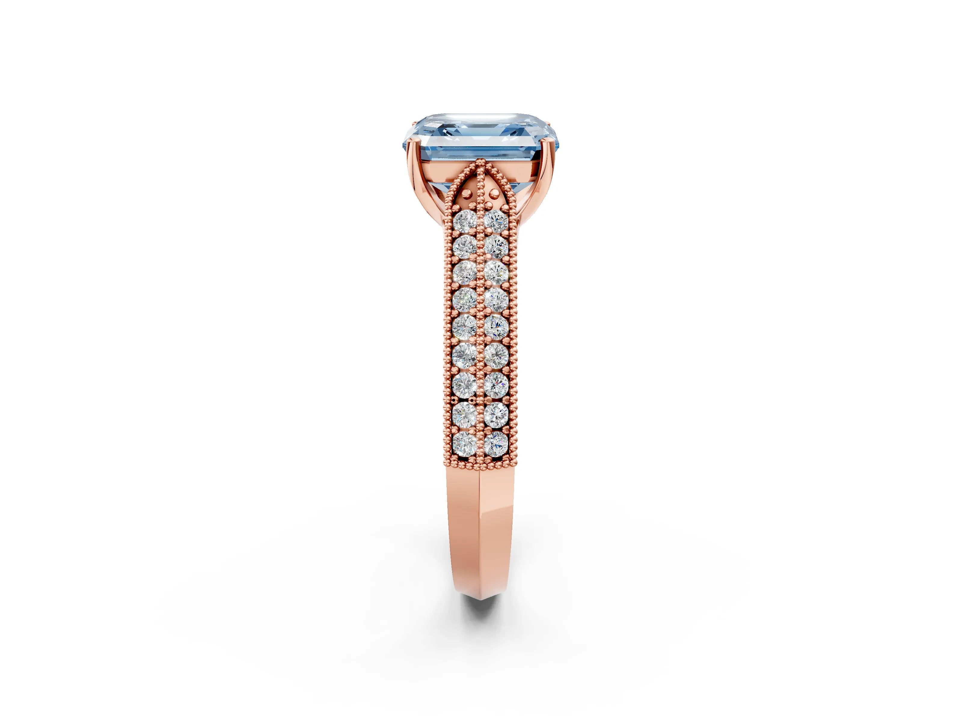 Rose gold Fancy Blue Asscher Cut Cut Pave Split Shank Engagement Ring with Four-Prong Setting_2