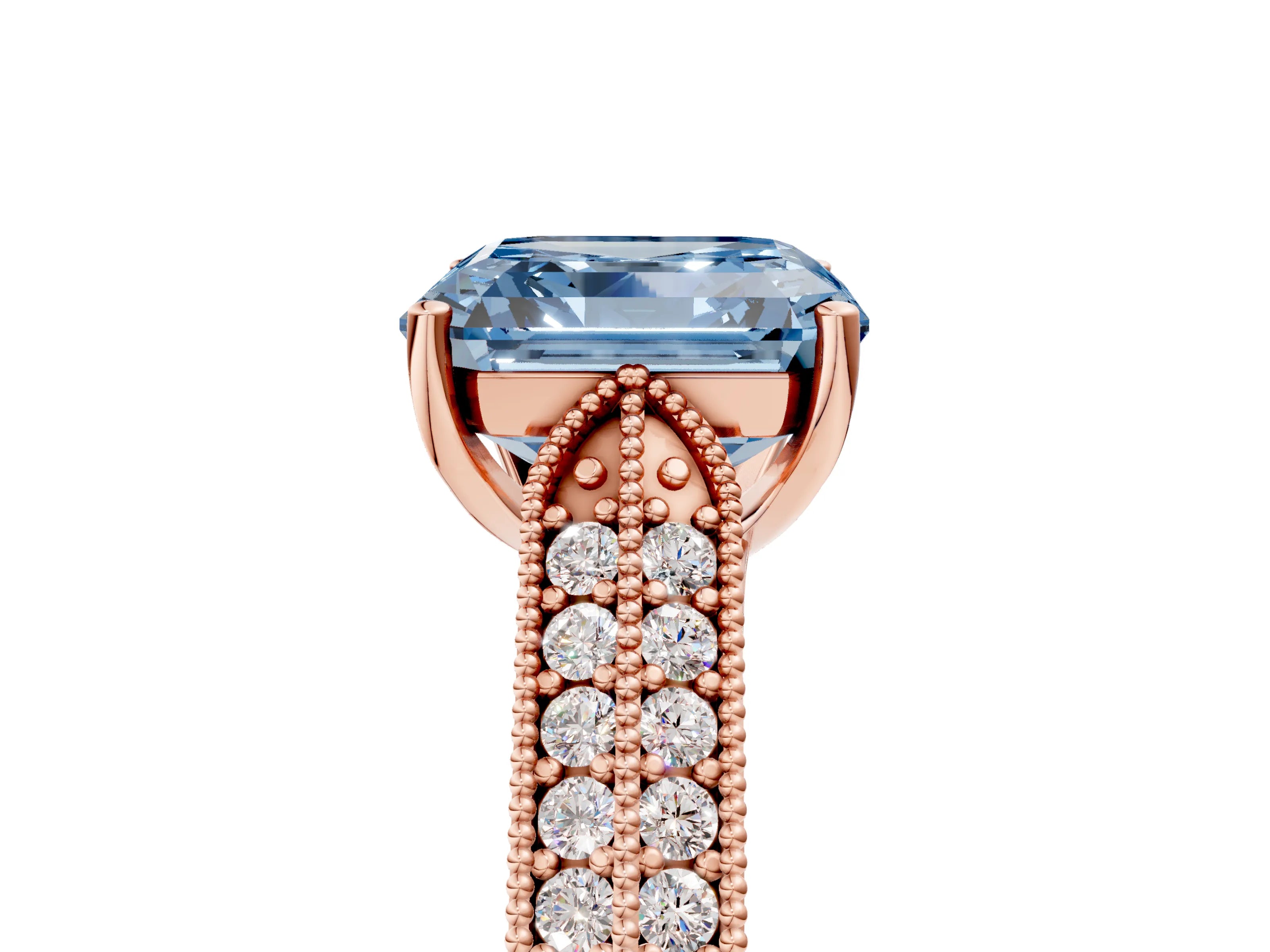 Rose gold Fancy Blue Asscher Cut Cut Pave Split Shank Engagement Ring with Four-Prong Setting_5
