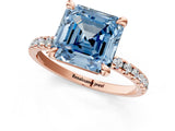 Rose gold Fancy Blue Asscher Cut Diamond Brilliant Solitaire Ring with Pavé Band and Four-Prong Setting_13