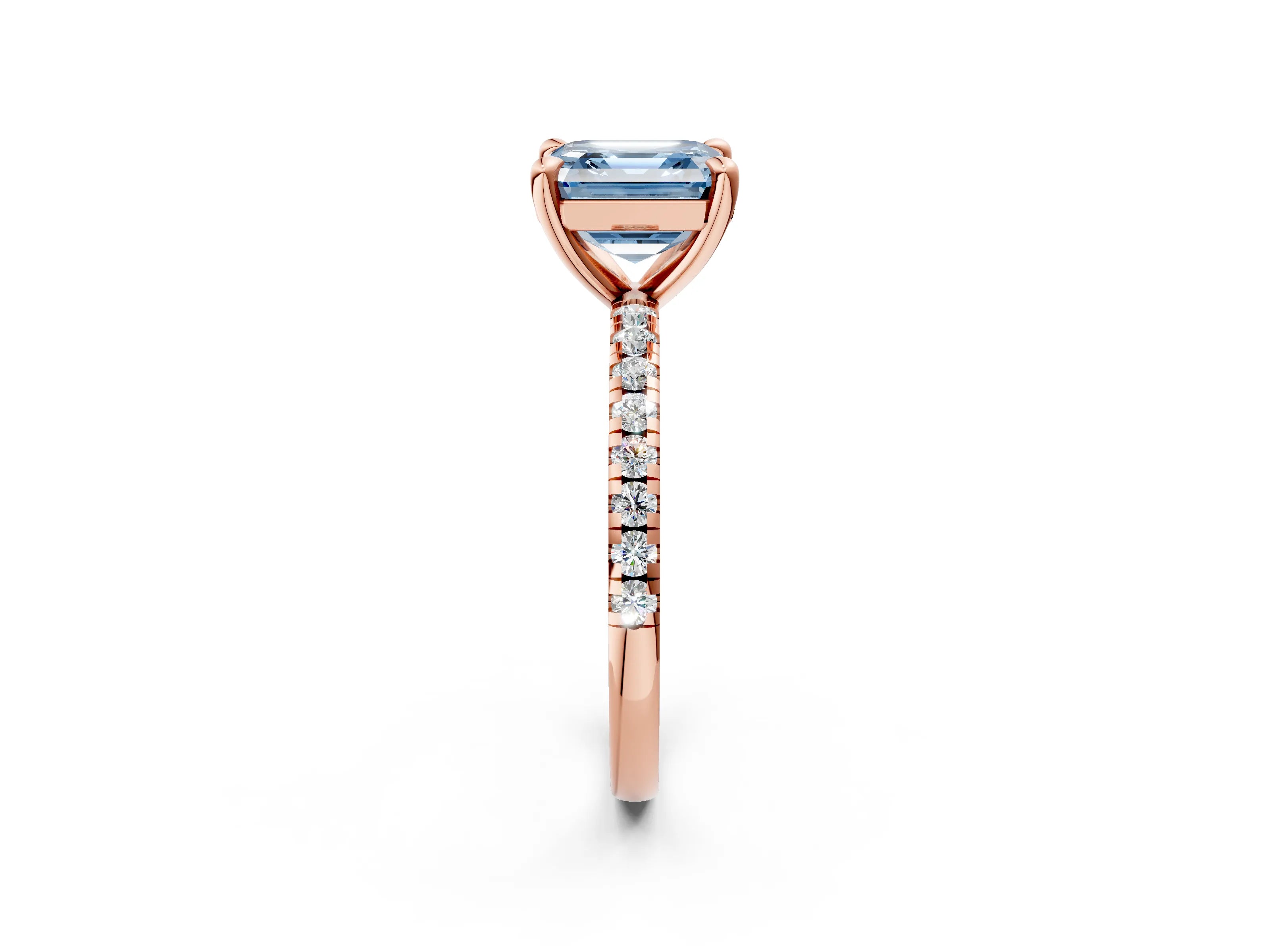 Rose gold Fancy Blue Asscher Cut Diamond Brilliant Solitaire Ring with Pavé Band and Four-Prong Setting_2