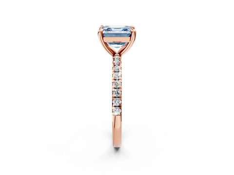 Rose gold Fancy Blue Asscher Cut Diamond Brilliant Solitaire Ring with Pavé Band and Four-Prong Setting_2