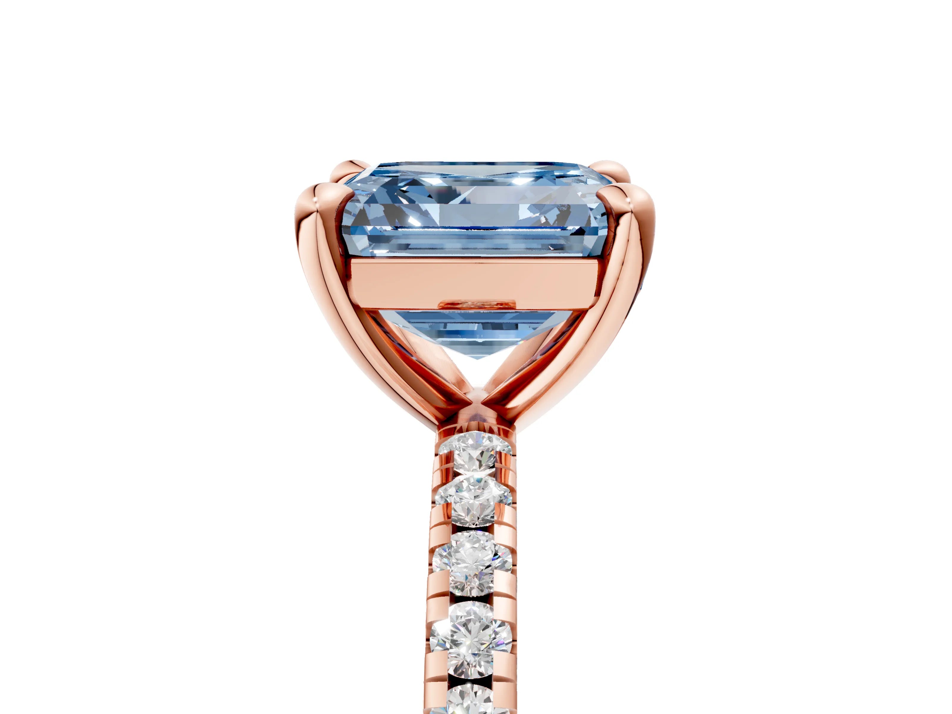 Rose gold Fancy Blue Asscher Cut Diamond Brilliant Solitaire Ring with Pavé Band and Four-Prong Setting_5
