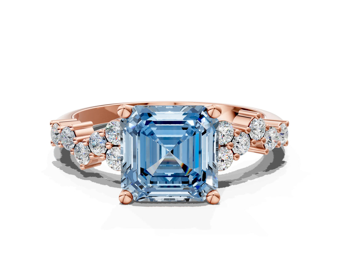 Rose gold Fancy Blue Asscher Cut Diamond Cluster Pavé Band with Four-Prong Setting_3