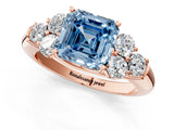 Rose gold Fancy Blue Asscher  Cut Diamond Cluster Ring with Round Accent Stones and Prong Setting on a Classic Band_66